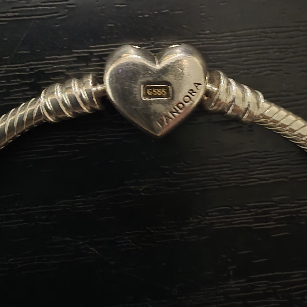 RETIRED** Two-Tone Pandora Heart Charm Snake Chain Bracelet - Silver & Gold - Picture 4 of 4